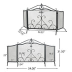 Onyx 3-Panel Iron Fireplace Screen 54' x 31.5', Black Finish - Grand Goldman Shop