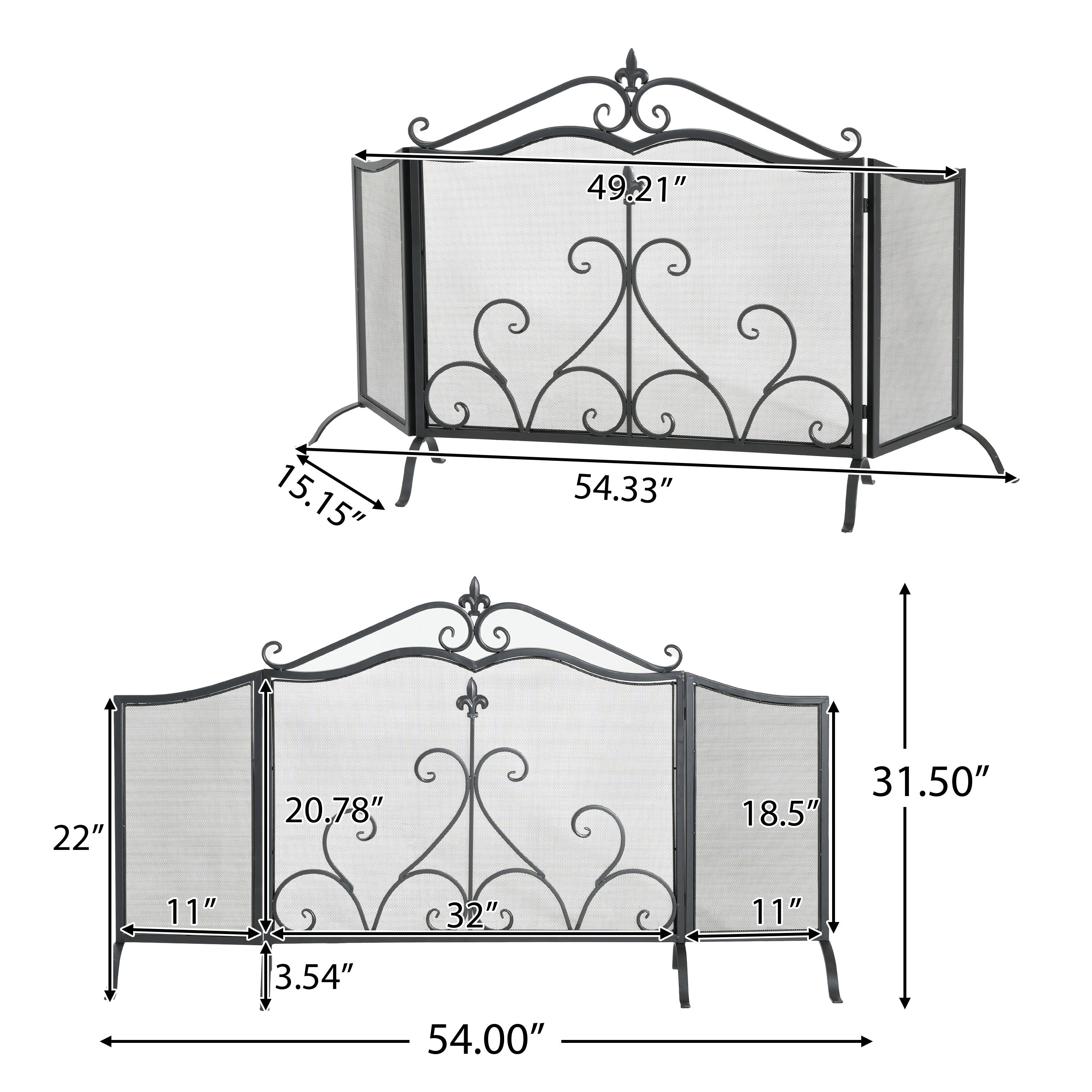 Onyx 3-Panel Iron Fireplace Screen 54' x 31.5', Black Finish - Grand Goldman Shop