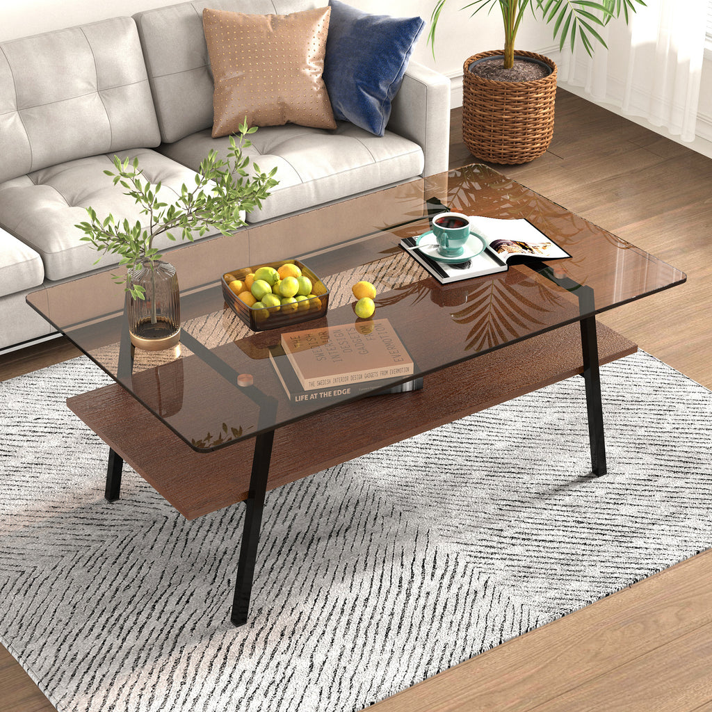 Modern Rectangular Coffee Table with Tempered Brown Glass Top and MDF Layer – Table for Living Room - Grand Goldman Shop