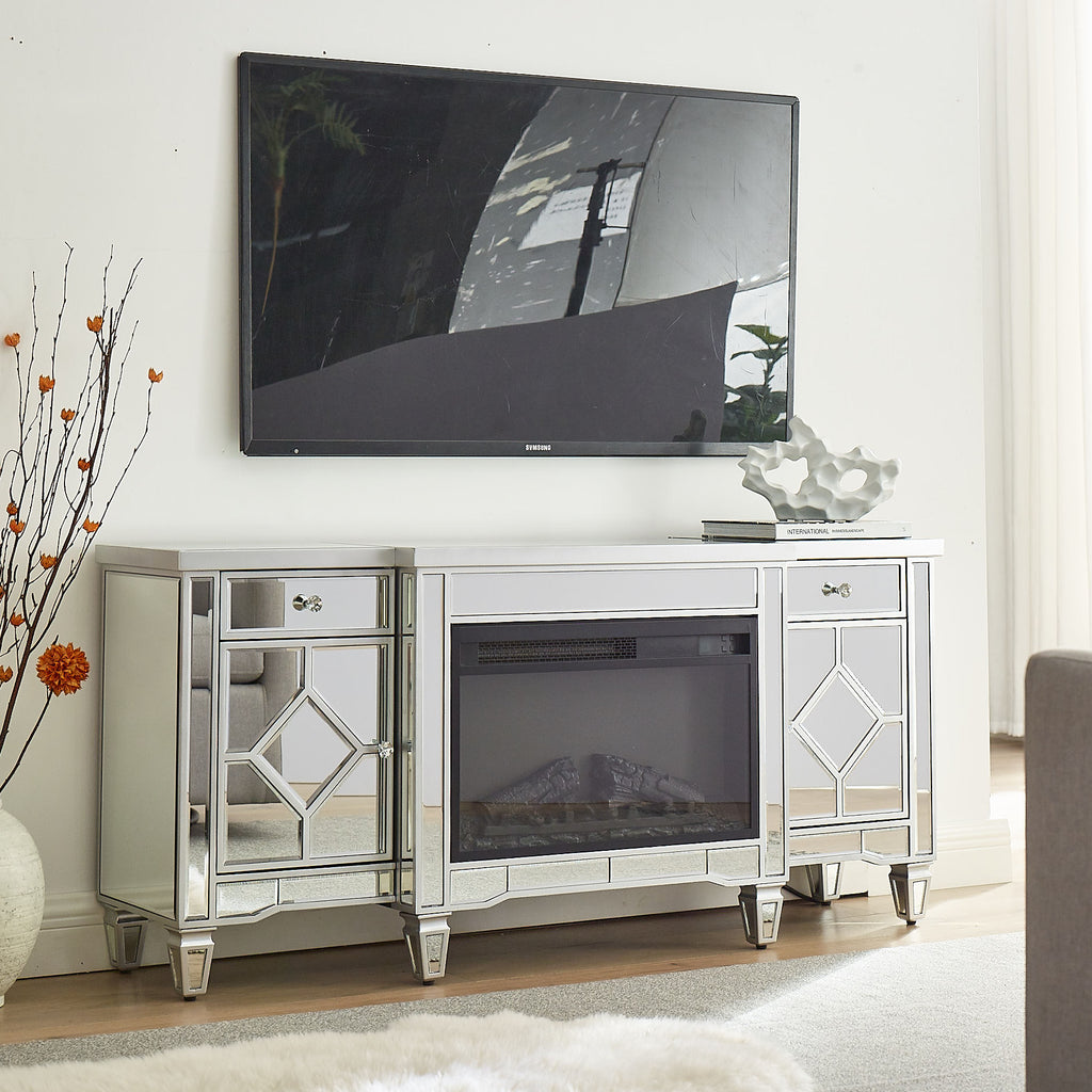 W 57' X D 15 ' X H 25.6' Flash silver combination TV fireplace cabinet - Grand Goldman Shop