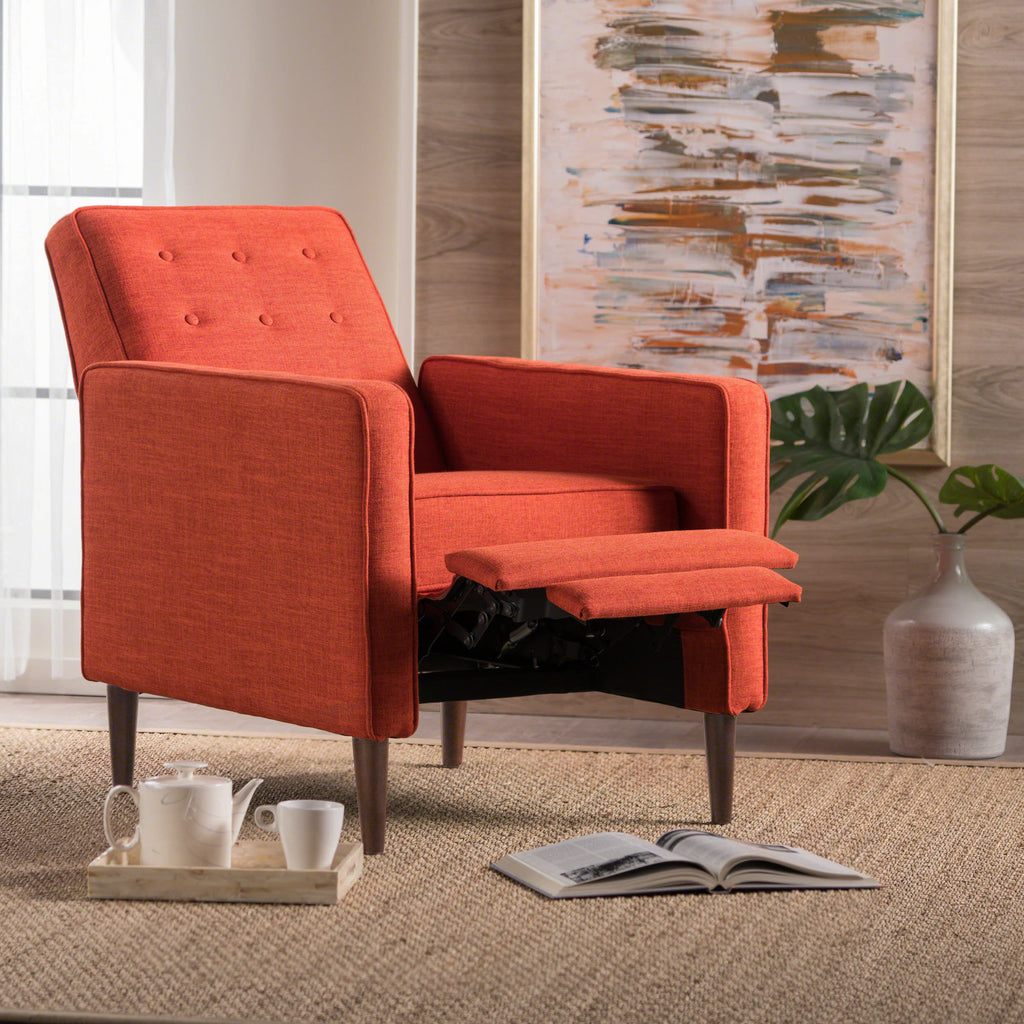 Macedonia Mid-Century Modern Button Tufted Fabric Recliner - Grand Goldman Shop