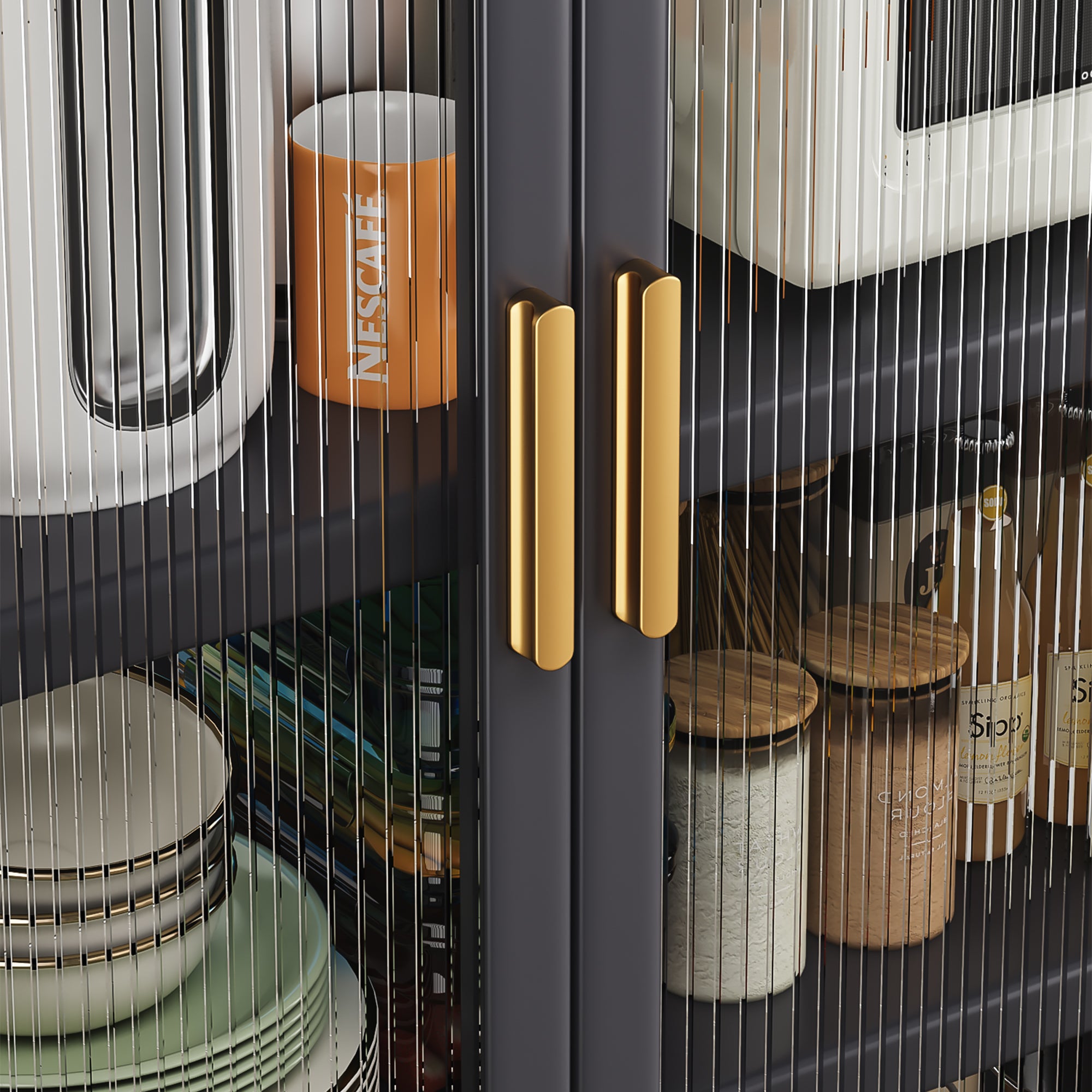 Open-door kitchen shelving Floor-to-ceiling multilevel household microwave storage cabinet bowls side cabinets cabinets Storage cabinets Grey color - Grand Goldman Shop