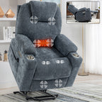 Up to 350 LBS Chenille Power Lift Recliner Chair, Heavy Duty Motion Mechanism with 8-Point Vibration Massage and Lumbar Heating, USB and Type-C Ports, Stainless Steel Cup Holders, Blue - Grand Goldman Shop