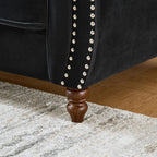 Mid Century Modern Chesterfield Velvet Sofa with Roll Armrest & Nailhead, Black, 67-Inch - Grand Goldman Shop