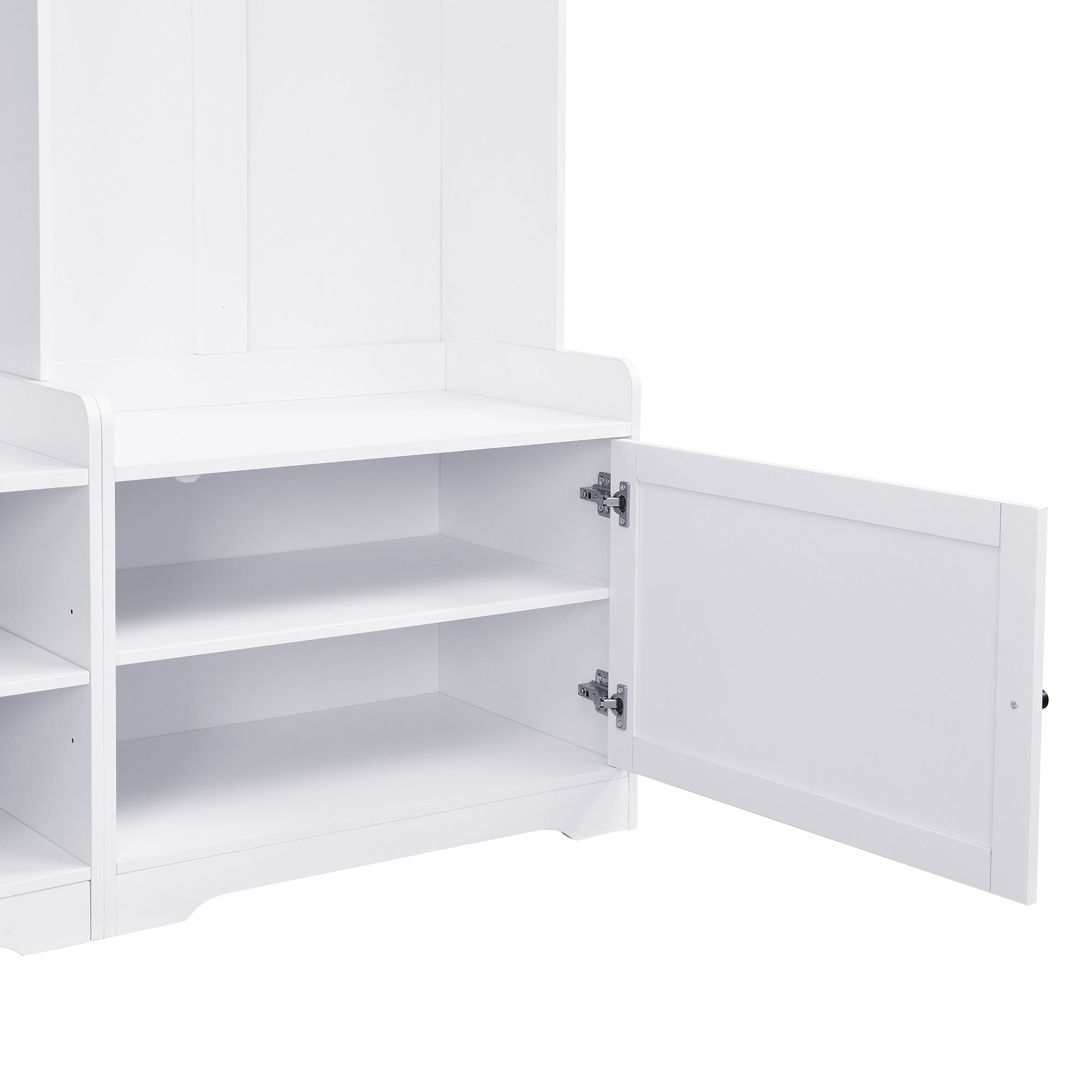 VIBE HAUS 79.1''Wide Modern Hall Tree with Shoe Storage, 4-in-1 Entryway Bench with 8 Cubbies, 7 Coat Hooks & Adjustable Shelf for Hallway, living room, White - Grand Goldman Shop