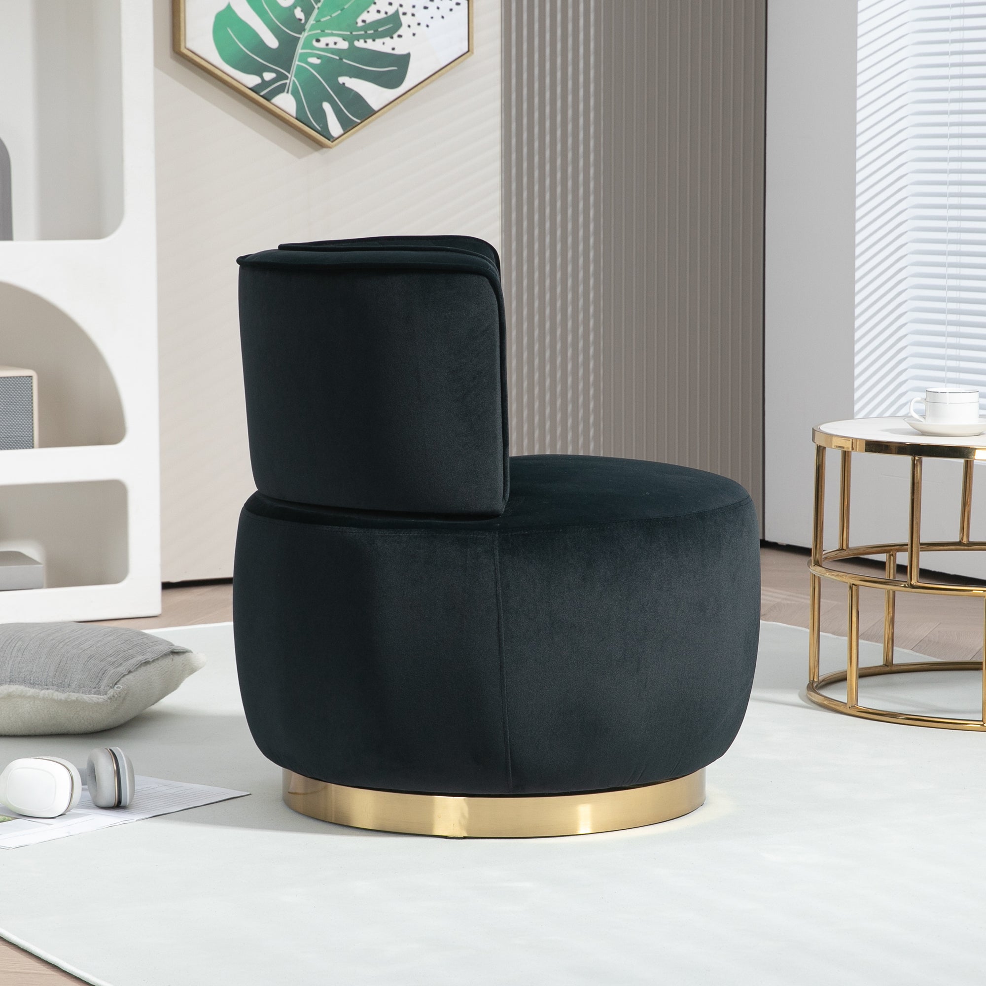 COOLMORE Swivel Barrel Chair, 360 Degree Round Armchair with Fluffy Velvet Upholstery for Living Room, Bedroom, Office - Grand Goldman Shop