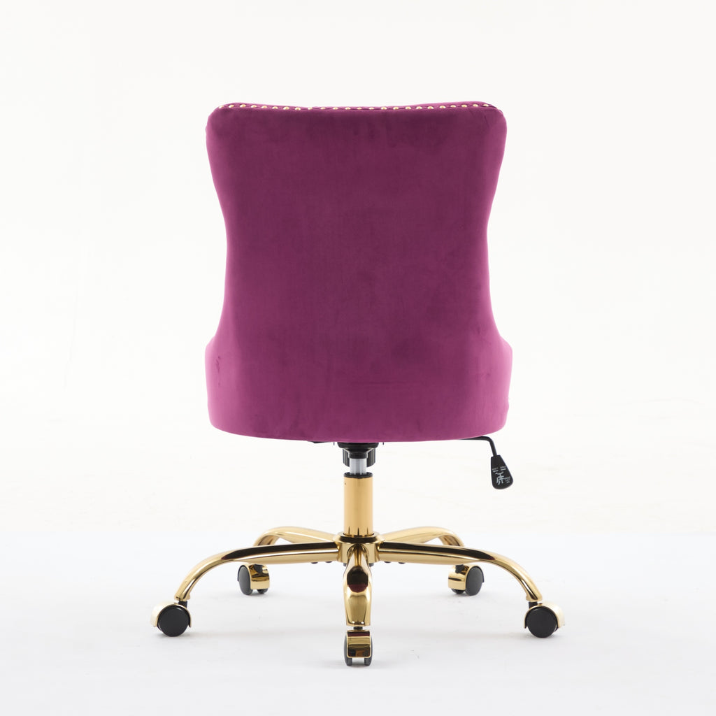 A&A Furniture Office Chair,Modern Velvet Upholstered Tufted Button Home Office Chair with Golden Metal Base,Adjustable Desk C