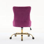 A&A Furniture Office Chair,Modern Velvet Upholstered Tufted Button Home Office Chair with Golden Metal Base,Adjustable Desk C