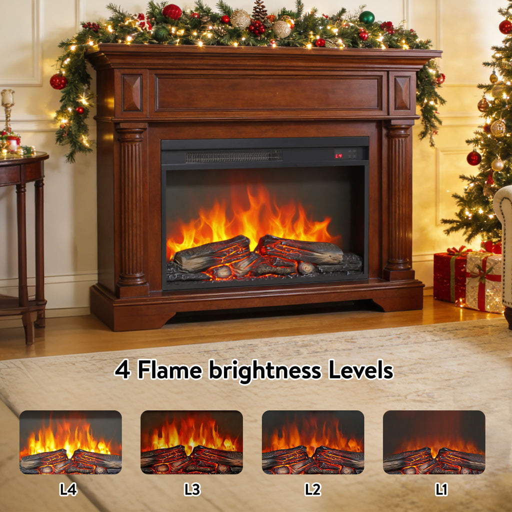 26 inch electric fireplace insert, ultra thin heater with log set & realistic flame, remote control with timer, overheating protection - Grand Goldman Shop