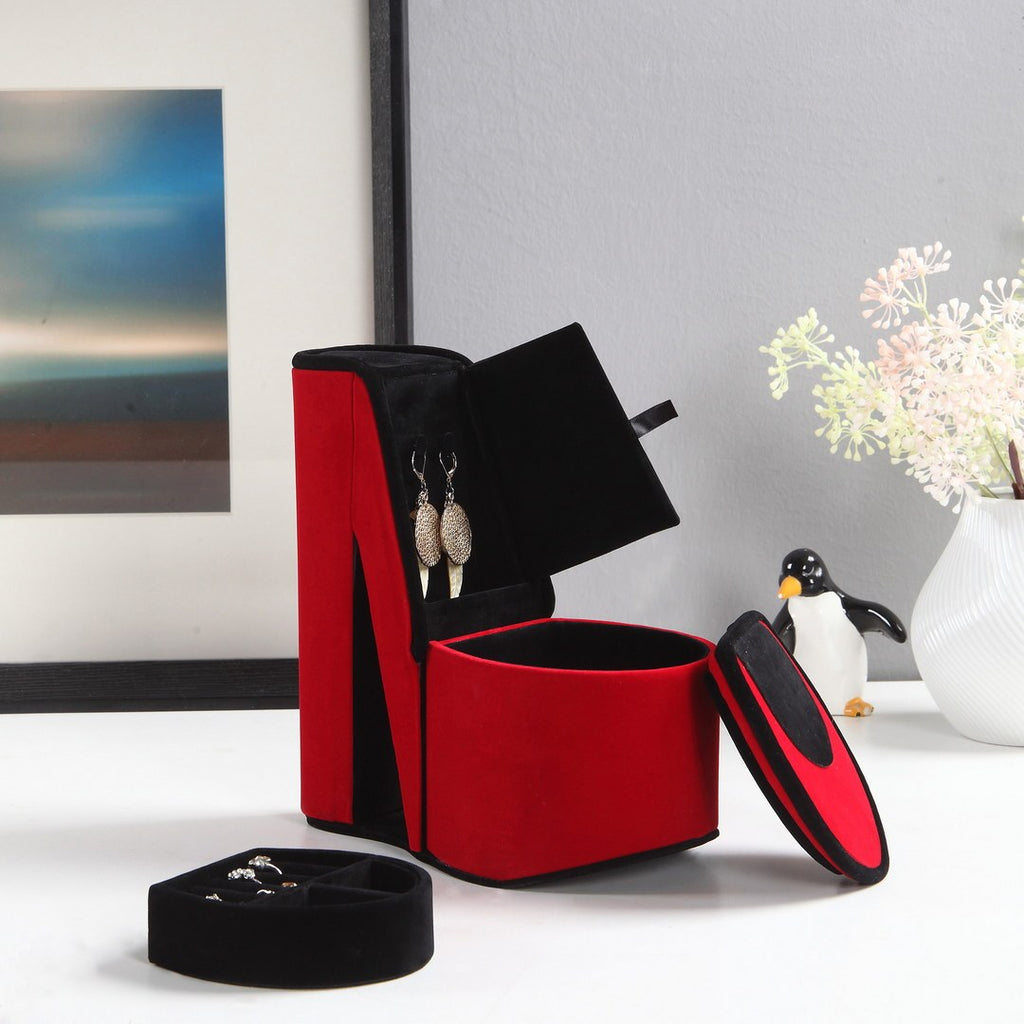9' Tall Display Jewelry Box with Hidden Storage, High Heel Shoe Design, Red Velvet - Grand Goldman Shop