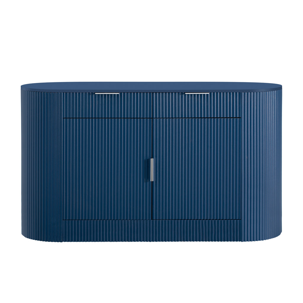 U_STYLE 55.1' Modern Storage Cabinet – 2 Doors & 2 Drawers, Stripe MDF Sideboard with Aluminum Handles, Curved Side Door & 3-Tier Shelves, Buffet Cabinet for Living Room, Bedroom, Dining Room - Grand Goldman Shop