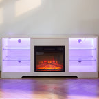 TV Stand Electric Fireplace TV Stand with Glass Shelves, 3D Fireplace TV Stand with LED Lights Wood with USB Charging Outlet Modern Television Table Center for TV up to 32-62' White 58''W*15.4''D*24.6 - Grand Goldman Shop