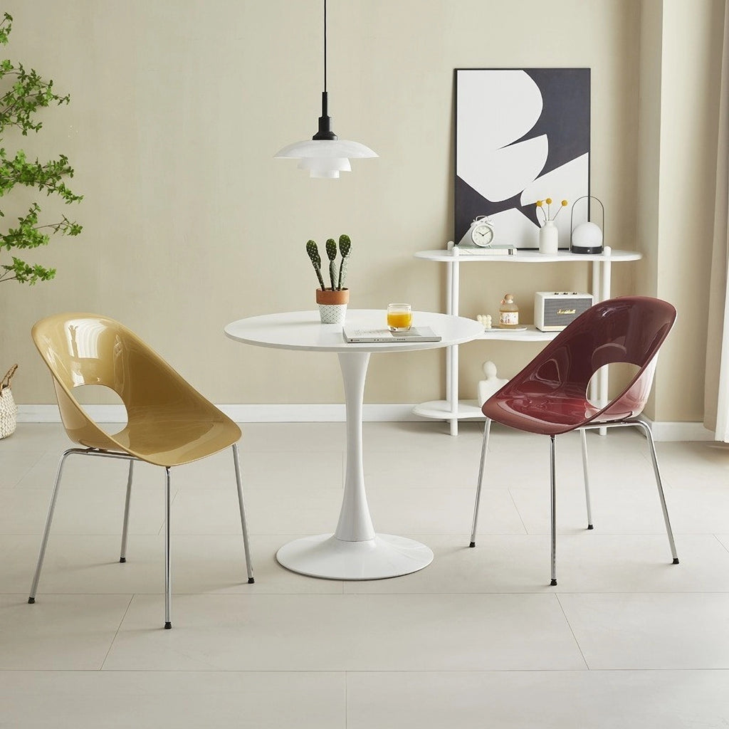 White Round Table, Modern Dining Table, MDF Top and Steel Base Tulip Round Kitchen Table, Mid Century Coffee Table for Living Room 24 Inch, Oval Dining Table - Grand Goldman Shop