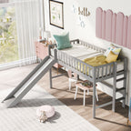Twin Size Low Loft Bed with Ladder and Slide, Gray(OLD SKU:WF196418AAE) - Grand Goldman Shop