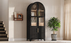 K&K 71' Tall Arched Kitchen Pantry Cabinet with Door Shelves, Farmhouse Kitchen Storage Cabinet with Open & Adjustable Shelves, Hidden Drawer & Glass Door, Cupboard for Kitchen, Dining Room, Black - Grand Goldman Shop
