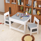 Kids Table and Chair Set, 3 in 1 Wooden Activity Table with Storage Drawer for Toddlers Drawing, Reading, Crafts, 2 in 1 Deta