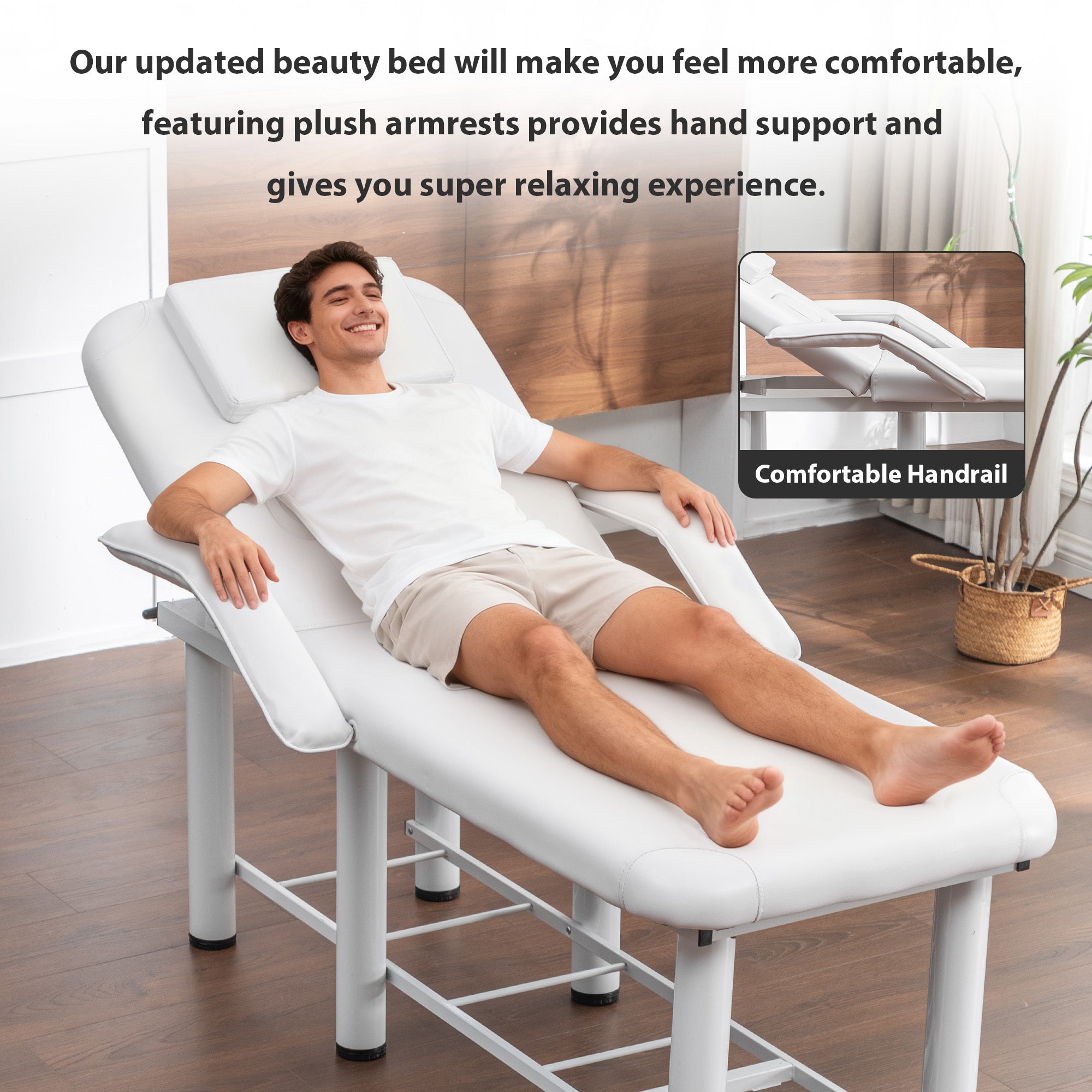 Professional Beauty Bed with Removable Headrest & Breast Cushions, Armrests and Storage Shelf for Full Body Massage, Facial, 
