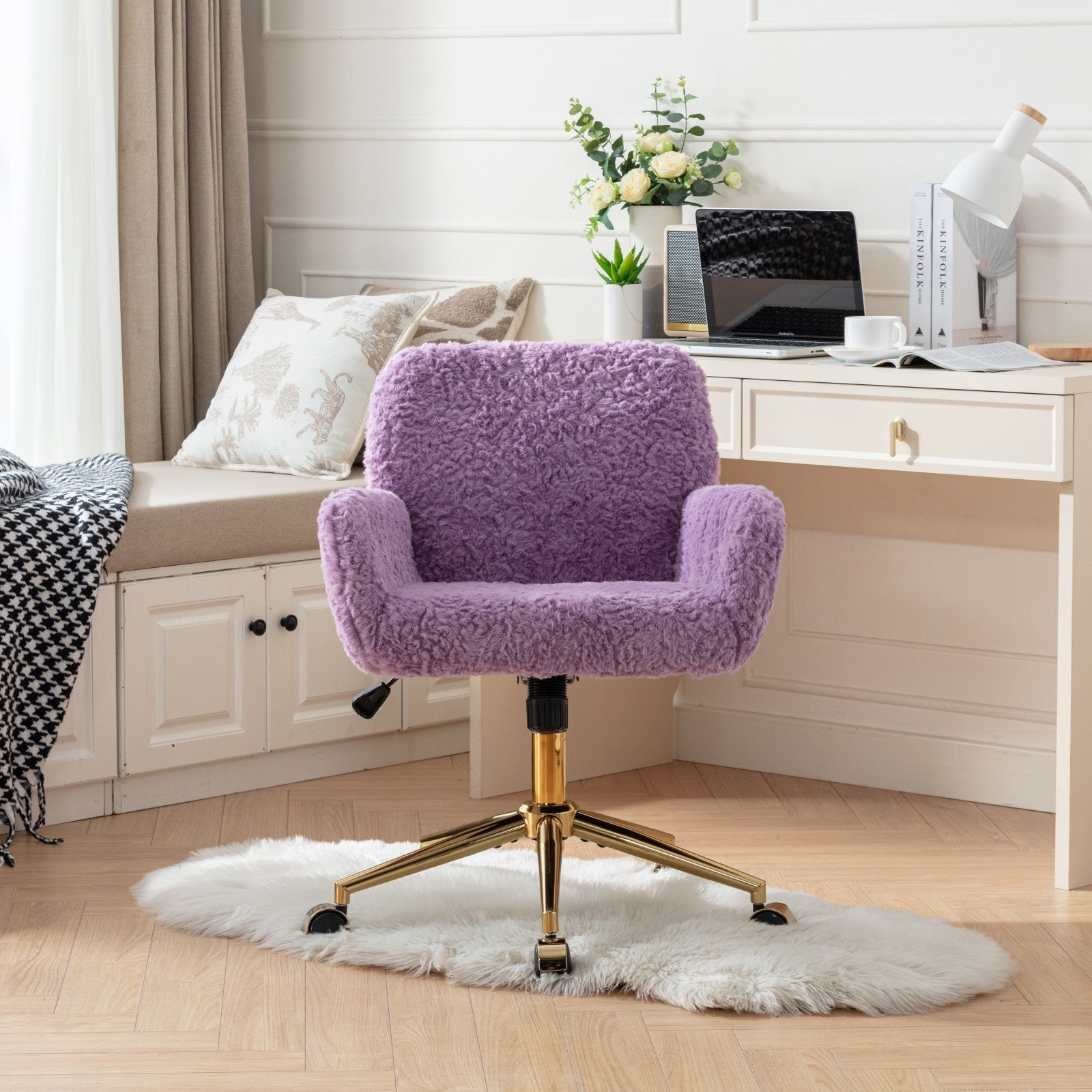 A&A Furniture Home Office Chair Violet Velvet with Golden Metal Base Adjustable Swivel - Shop Quality Furniture at Grand Gold