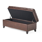 Cancia 50' Wide Faux Leather Tufted Rectangle Storage Ottoman Brown PU - Grand Goldman Shop
