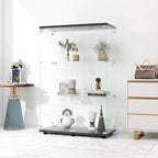 Two-door Glass Display Cabinet 3 Shelves with Door, Floor Standing Curio Bookshelf for Living Room Bedroom Office, 49.3'*31.7