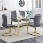 Modern minimalist style rectangular glass dining table with tempered glass tabletop and golden metal legs, suitable for kitchen, dining room, and living room, 51 ' * 31.5 ' * 29.5 '   1123 - Grand Goldman Shop