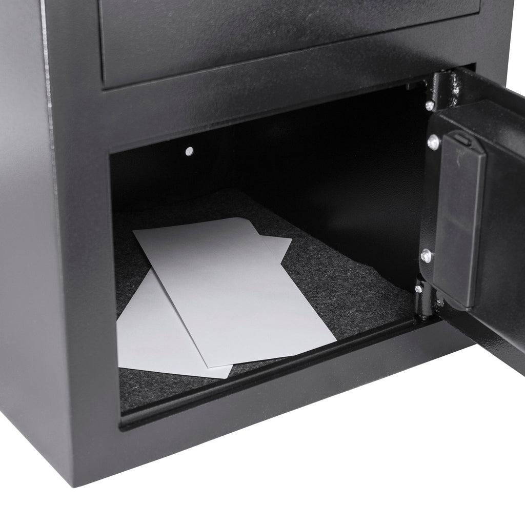 Black Steel Keypad Depository Safe with Dual PIN Codes and Anti-Fishing Baffles, 0.72 Cu Ft - Grand Goldman