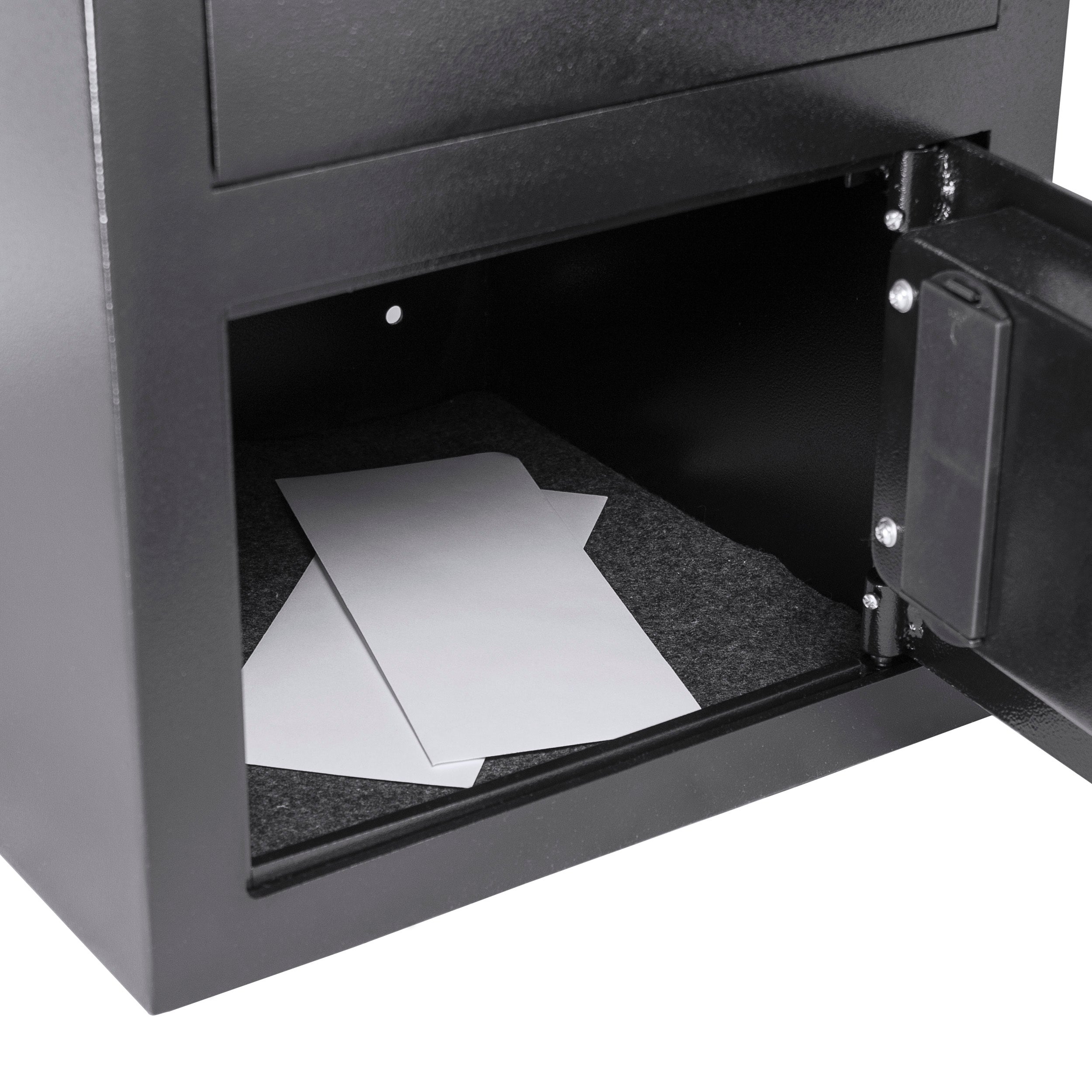 Black Steel Keypad Depository Safe with Dual PIN Codes and Anti-Fishing Baffles, 0.72 Cu Ft - Grand Goldman