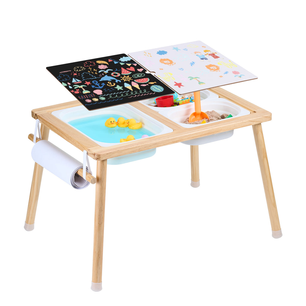 Sensory Table for Toddlers, Kids Activity Table with 3 Foldable Storage Bins & Paper Roll Holder, Indoor/Outdoor Play Sand an