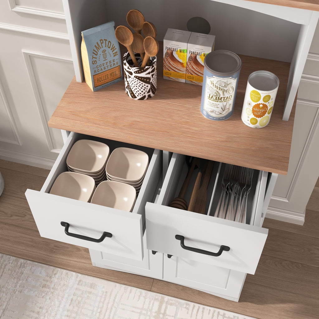 Wooden Kitchen Cabinet White Pantry Storage Microwave Cabinet with Storage Drawer - Grand Goldman Shop