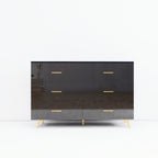 High Glossy Surface 6 Drawers Chest of Drawer with Golden Handle and Golden Steel Legs Black Color Vanity - Grand Goldman Shop