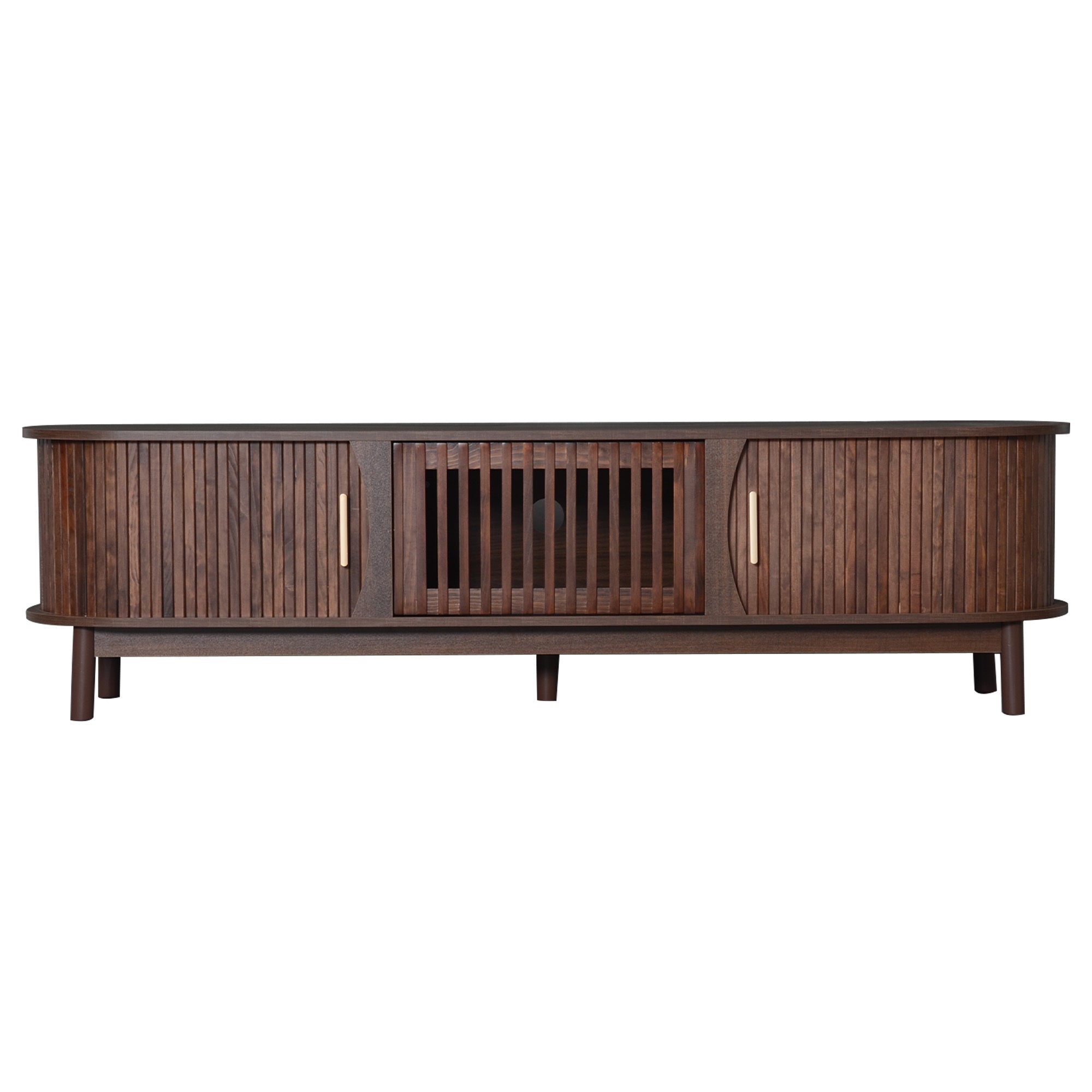 Modern Farmhouse TV Stand for 75' TVs, Wood Entertainment Center with Storage Cabinet, TV Console Table for Living Room, Bedroom in Dark Brown with Solid Wood Legs and MDF Construction - Grand Goldman Shop