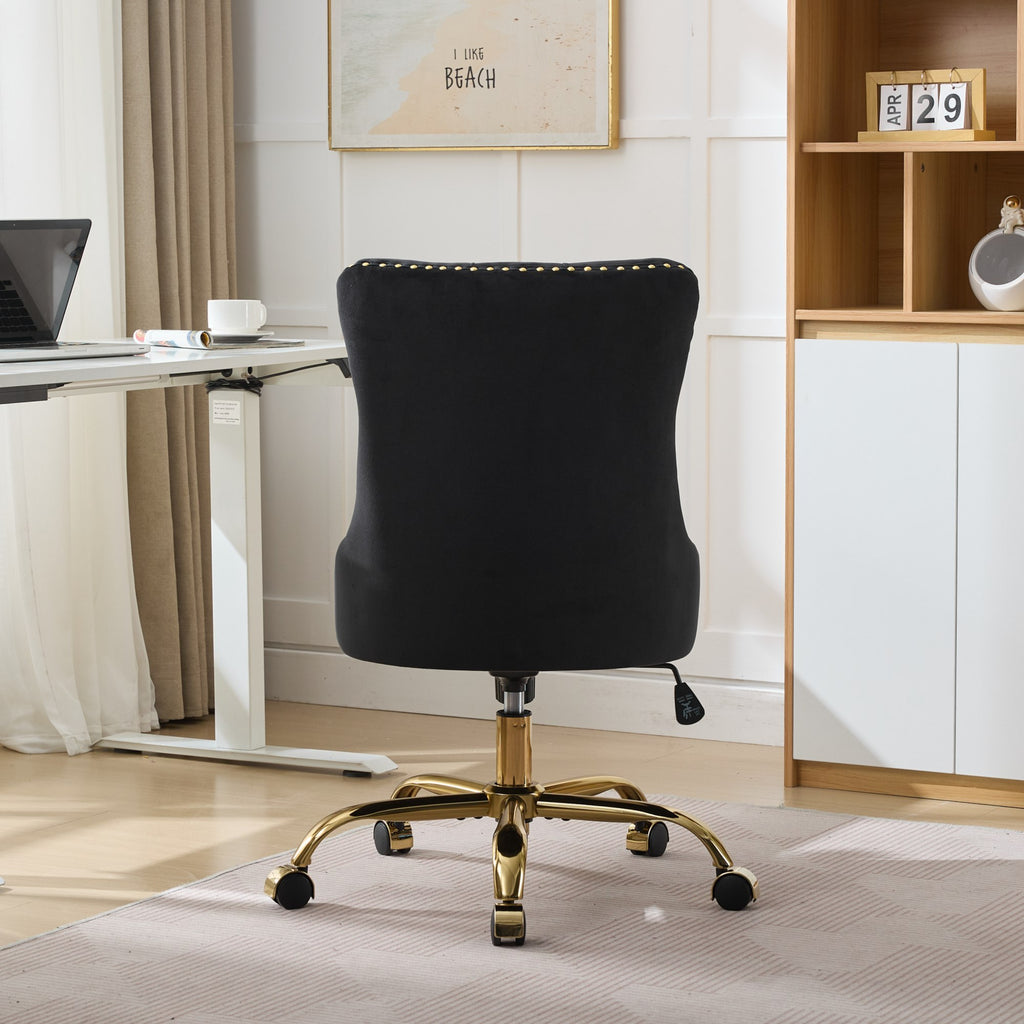 A&A Furniture Office Chair,Modern Velvet Upholstered Tufted Button Home Office Chair with Golden Metal Base,Adjustable Desk C