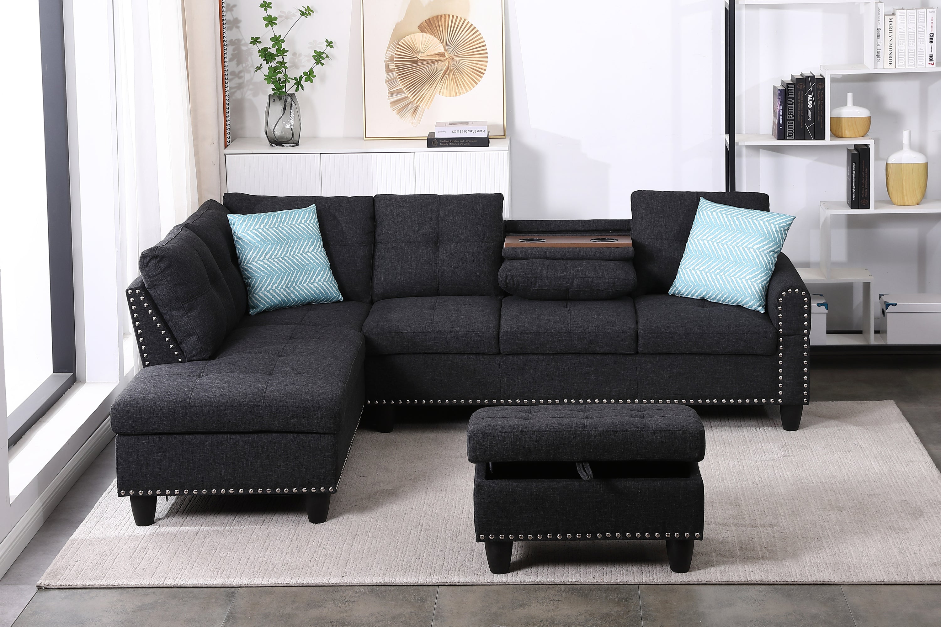 Alger 98' Wide Left Hand Facing Sofa & Chaise with Ottoman - Grand Goldman Shop