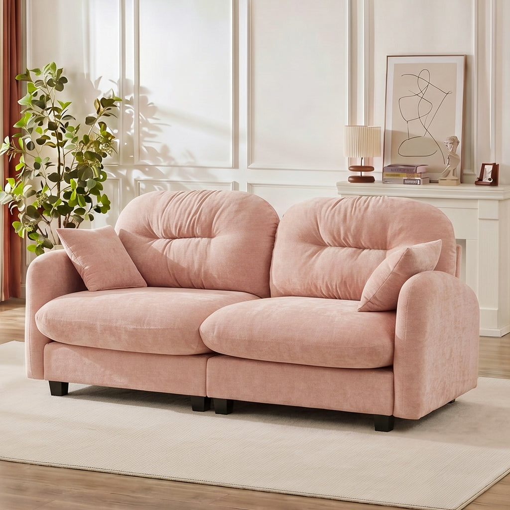 Loveseat Cloud Sectional Couches Chenille Fabric,Quilted Pleated Design, Ergonomic Design,High-Density Foam Easy Install Elegant Armrests High Quality Wooden Base,Fits Living Rooms,Pink - Grand Goldman Shop