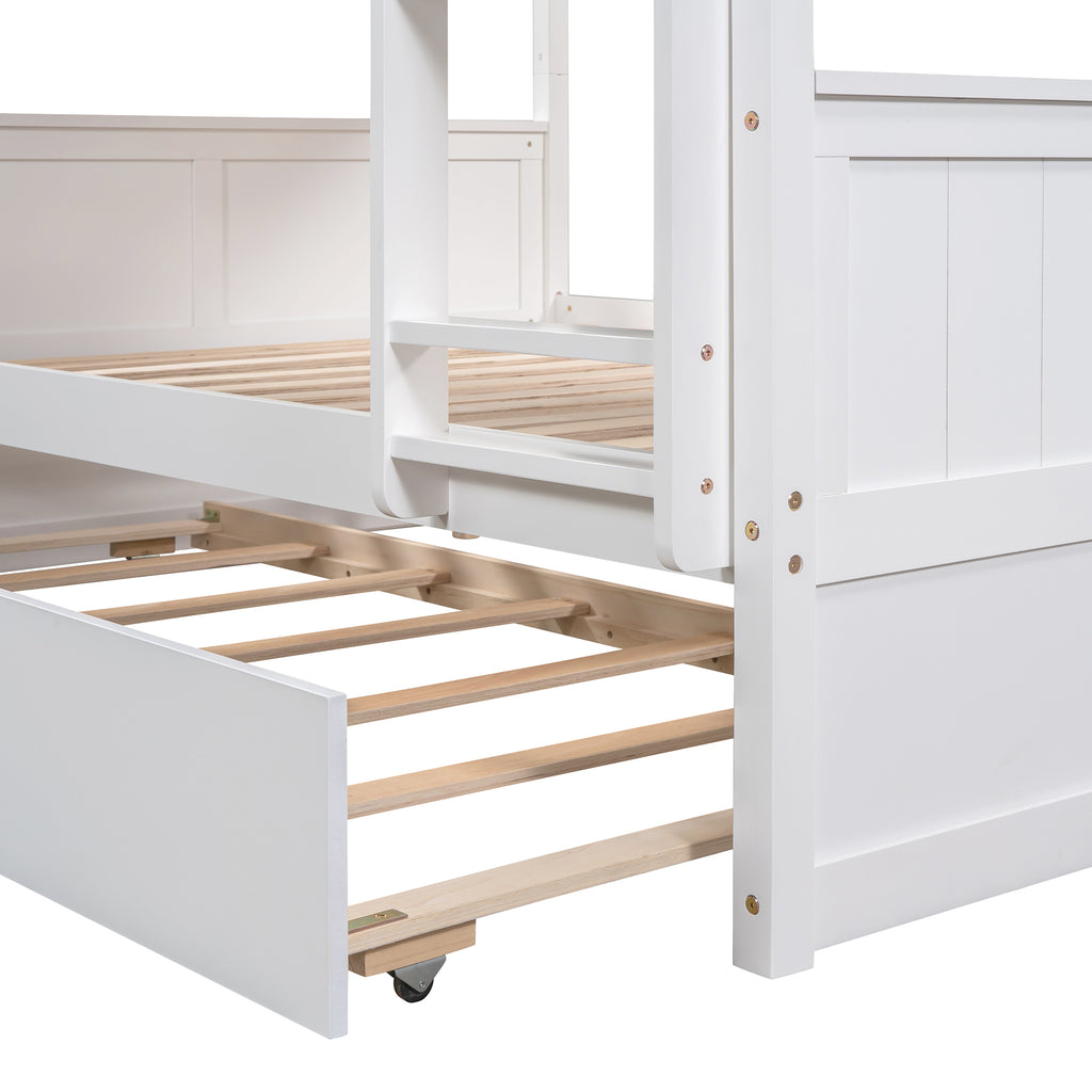 Brawnson Full over Full Bunk Bed with Twin Trundle, White - Grand Goldman Shop