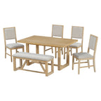 TREXM 6-Piece Retro Dining Table Set for 6, 60' Wood Kitchen Table and Chairs Set of 4 with Bench Designed Trestle Base for kitchen & Dining Room (Natural) - Grand Goldman Shop
