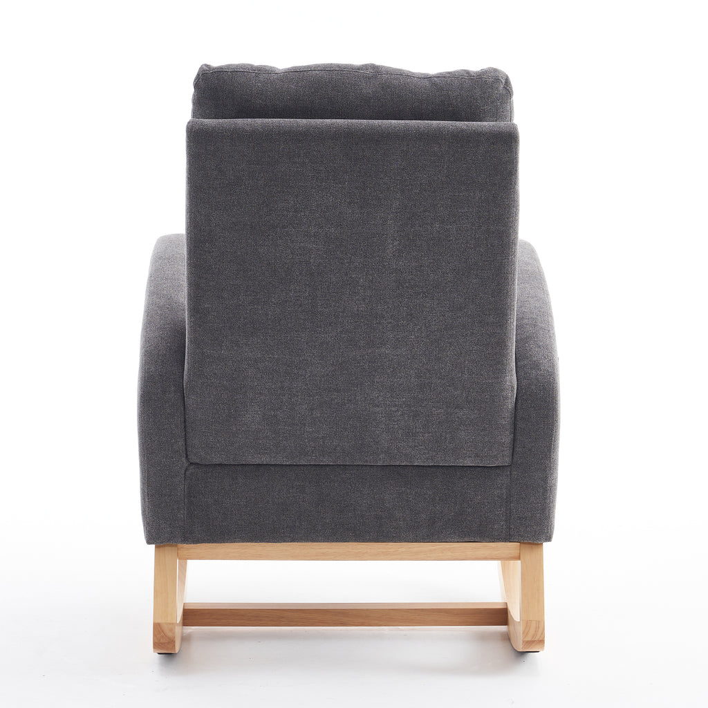 LY-5104 Gray Accent Rocking Chair with Footrest High Back Rubber Wood Rocking Legs - Grand Goldman Shop