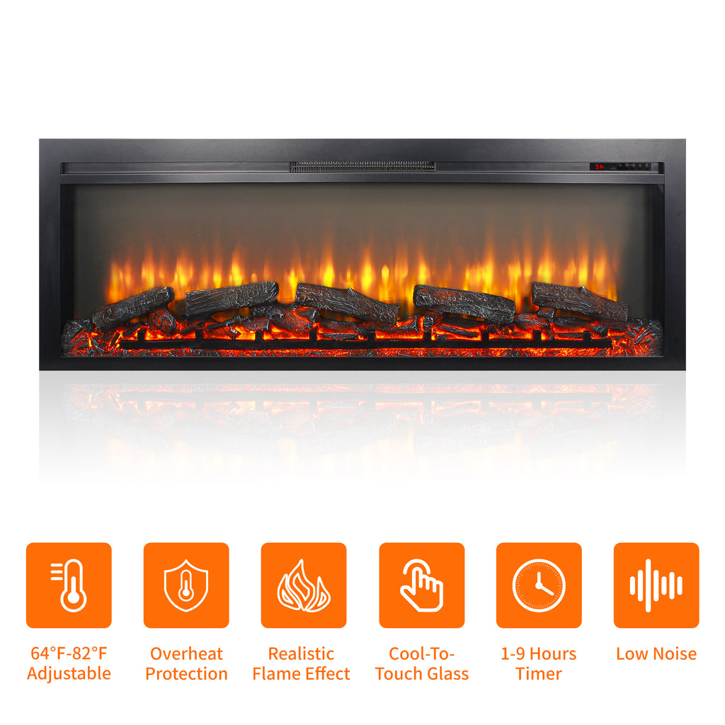54 inch in wall recessed electric fireplace with remote and multi color flame & emberbed - Grand Goldman Shop