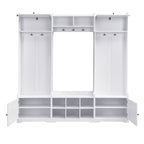 VIBE HAUS 79.1''Wide Modern Hall Tree with Shoe Storage, 4-in-1 Entryway Bench with 8 Cubbies, 7 Coat Hooks & Adjustable Shelf for Hallway, living room, White - Grand Goldman Shop