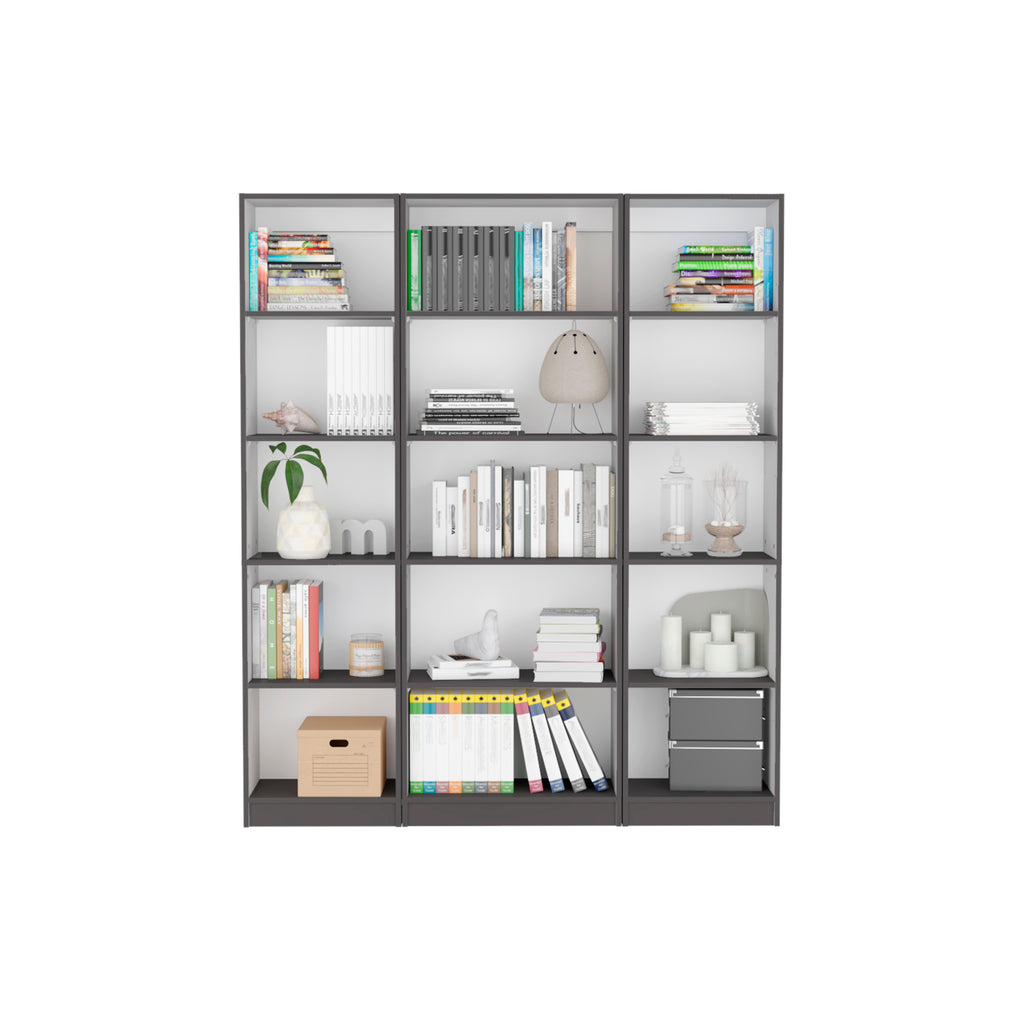 Bartow 3 Piece Home Bookcase set, 60' Wide with 15 Shelves ,  Living Room Set Set Matt Gray - White - Grand Goldman