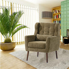 Modern Accent Chair, Chenille Arm Chairs for Living Room, Upholstered Modern Armchair, Comfy Soft Padded Lounge Chair in Small Space, Bedroom, w/Pillow, Solid Wood Leg, Olive Green - Grand Goldman Shop