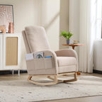 Modern Accent Rocking Chair Rocking Chair with Solid Wood Legs, Upholstered Nursery Glider Rocker Side Pocket and Footrest, Living Room Lounge Arm Chair with High Backrest (beige,teddy) - Grand Goldman Shop