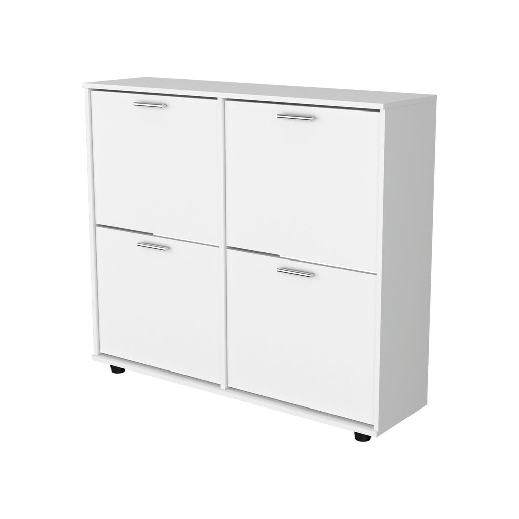 FM FURNITURE Nutrioso Tilt-Out Shoe Storage Cabinet with Multiple Compartments and Modern Desig, White - Grand Goldman Shop