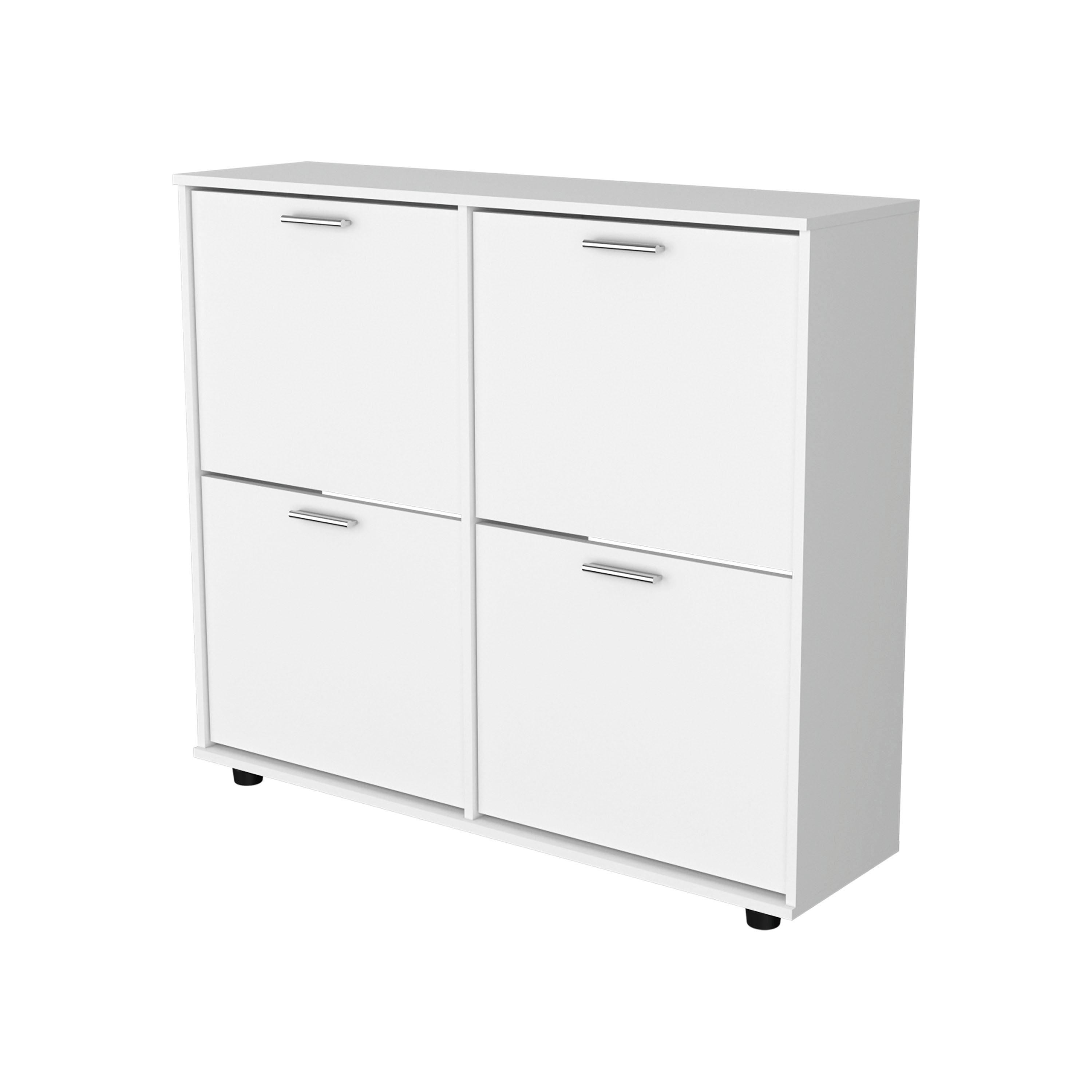FM FURNITURE Nutrioso Tilt-Out Shoe Storage Cabinet with Multiple Compartments and Modern Desig, White - Grand Goldman Shop