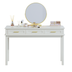 Cream White Vanity Desk with 3 Drawers, Modern Makeup Table or Writing Desk, Multipurpose Dressing Table for Bedroom, No Mirror Included - Grand Goldman Shop