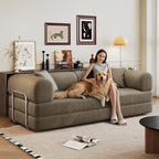 78.8' Compression Sofa,Convertible Floor Sofa Bed-with Pillow Back Support Armrest,Comfy Futon Couch Sleeper Bed,Loveseats Boneless Modular Sectional Sofa,Corduroy fabric,for Living Room,Bedroom,Camel - Grand Goldman Shop