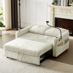 Modern 53.9' Loveseat Pull-out Sofa Bed with Adjustable Backrest, Cup Holders, Charging Ports & Side Storage in Beige Chenille - Grand Goldman Shop