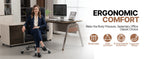 Executive Office Chair High Back PU Leather Desk Chair with Spring Seat Cushion, Ergonomic Swivel Computer Chair with Chrome 