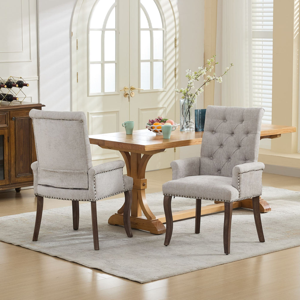 Upholstered Chenille Fabric Accent Dining Chair, Curved Solid Wood Legs, Elegant Tufted Club Dining Room Kitchen Room Arm Dining Chair, Single Pack,Beige,SW1895BG - Grand Goldman Shop