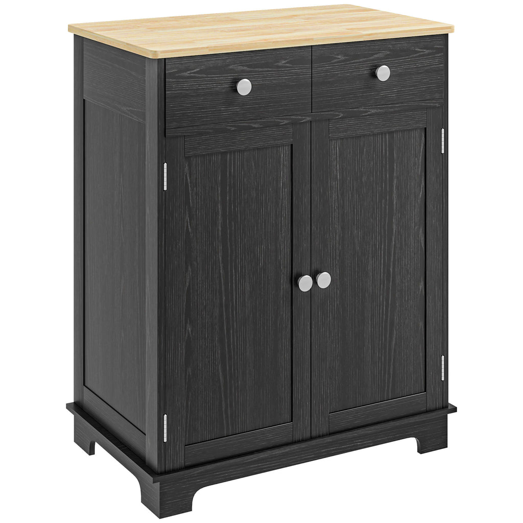 HOMCOM Sideboard with Solid Wood Countertop, Modern Kitchen Storage Cabinet, Coffee Bar Cabinet with 2 Drawers, Doors and Adj